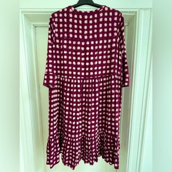 Boden Women's Size US 18L (Tall) Wine Red/Pink Printed Ruffle Dress - Picture 3 of 7